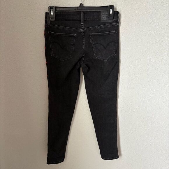 Levi’s 711 Skinny Filiforme Black Jeans With Embroidered Sides Size 26 - Picture 4 of 6